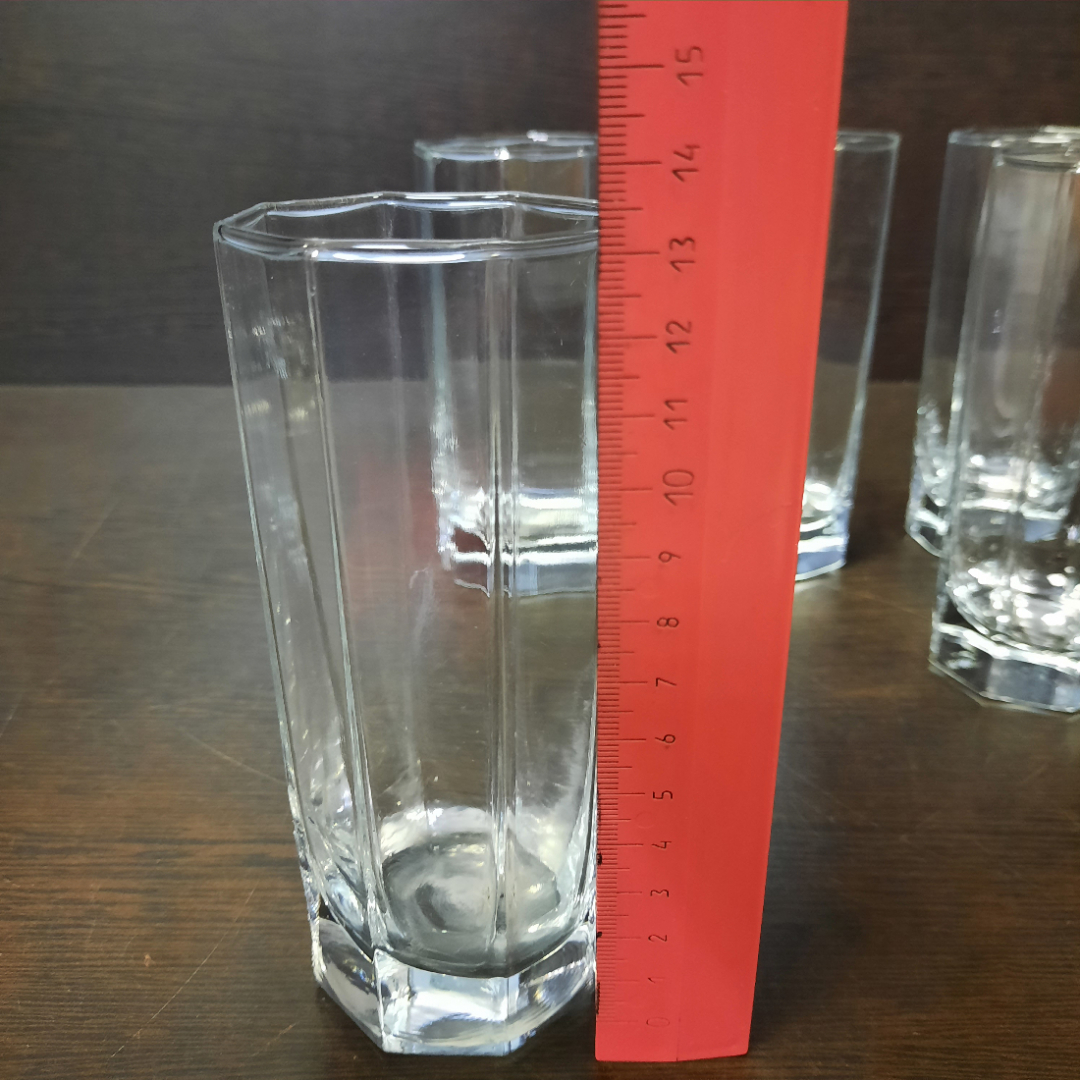 Набор стеклянных стаканов (5 штук), высота 14 см.. Картинка 8